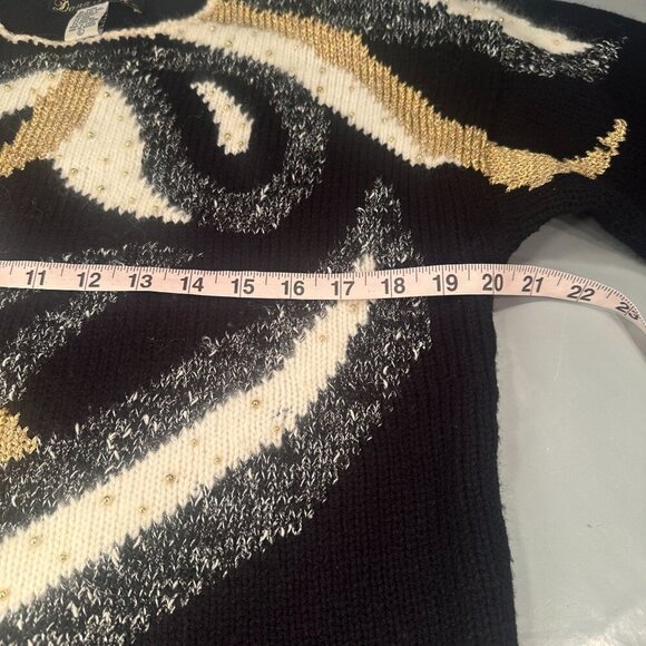 Dana Scott Sweater Women Tunic Vintage Beaded Angora Wool Blend Gold Graphic - Picture 10 of 14